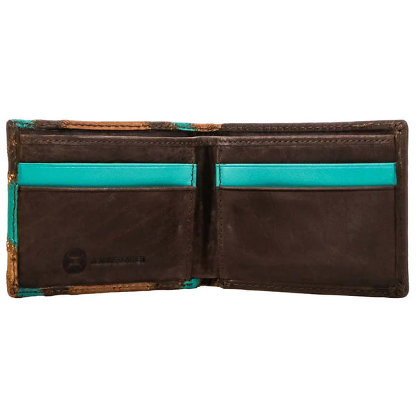 "Montezuma" Front Pocket Bifold Hooey Wallet Brown/Turquoise