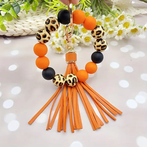 Orange/Black Leopard Silicone Key Ring