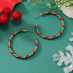 Green/Red Stripe Hoop Earrings