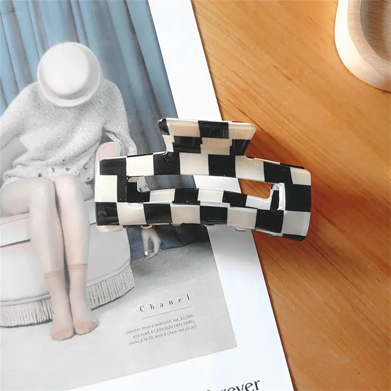 Black/White Checker Hair Clip