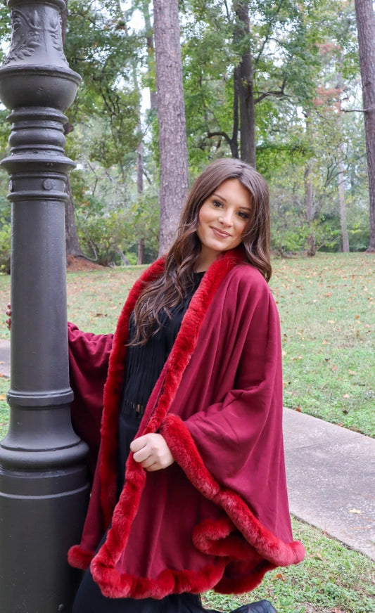 Burgundy Fur Poncho