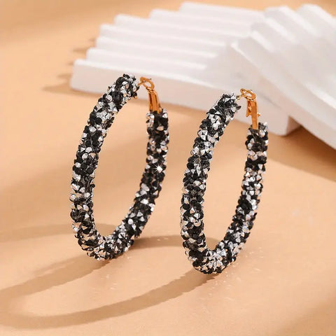 Black/White Glitter Hoops