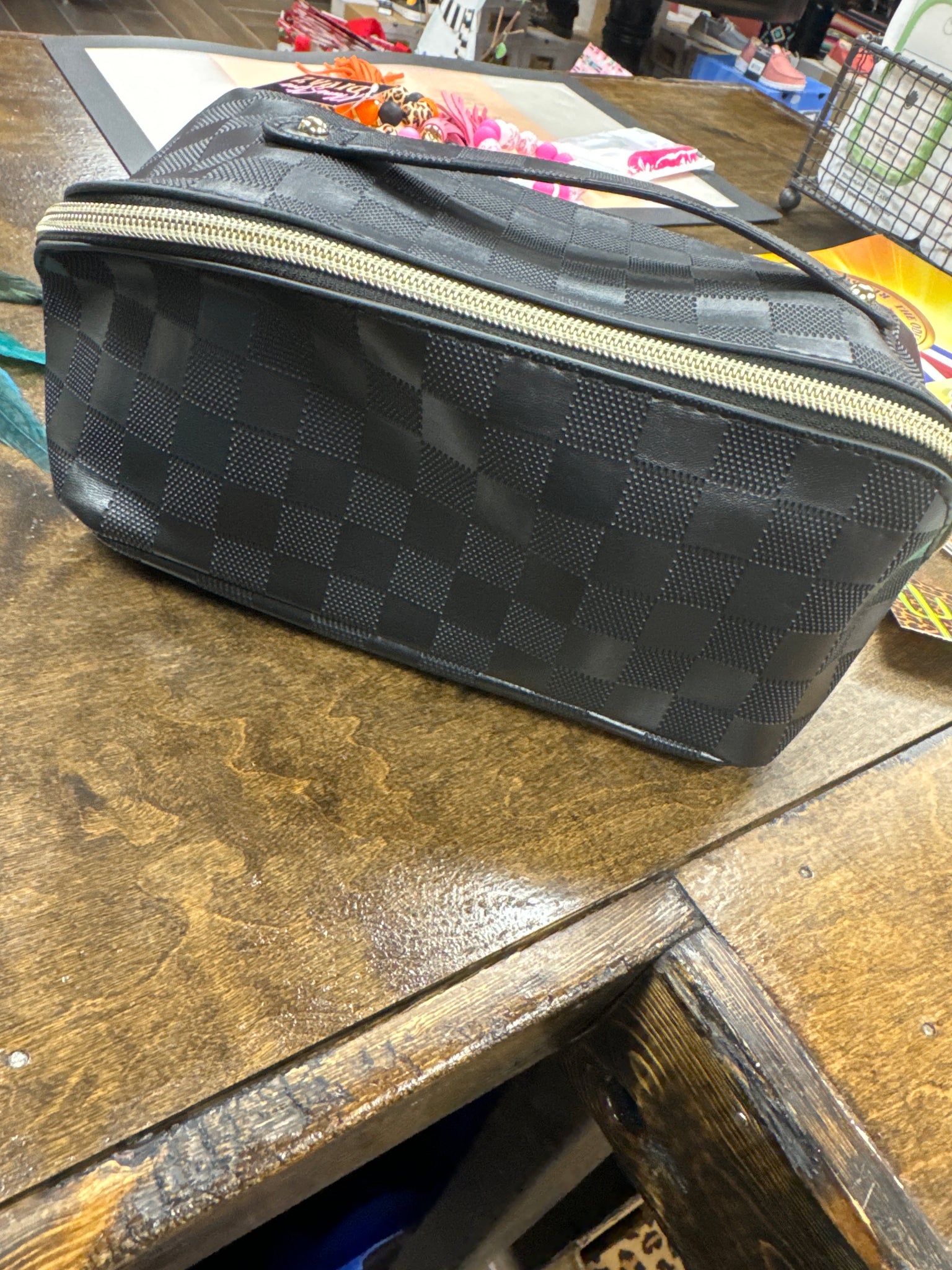 Black Checker Makeup Bag