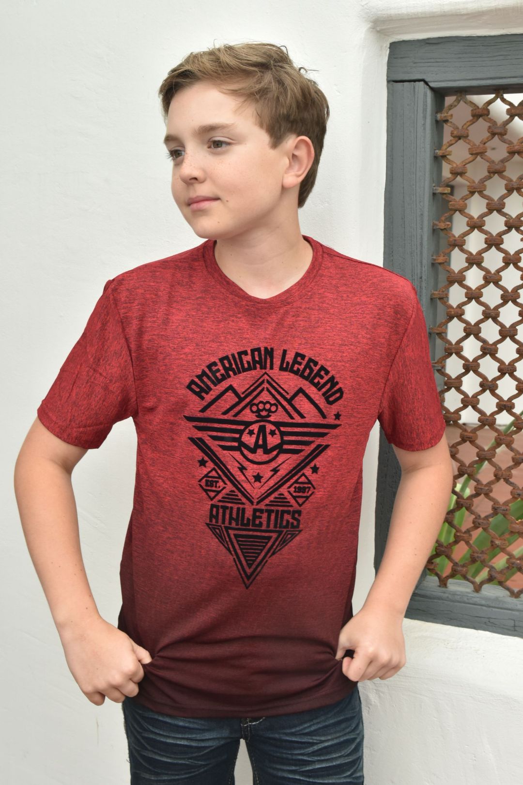 Kid's American Legend Red Ombre Quick Dry Short Sleeve T-shirt