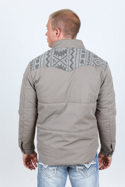 Men's Ethnic Aztec Quilted Fur Lined Twill Jacket - Mink