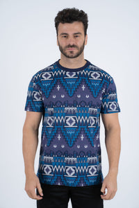 Men's Cotton Navy Aztec Print T-shirt