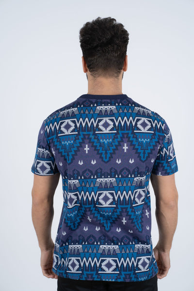 Men's Cotton Navy Aztec Print T-shirt