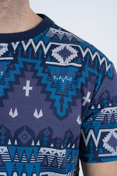 Men's Cotton Navy Aztec Print T-shirt