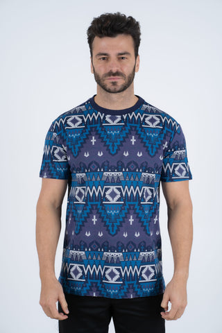 Men's Cotton Navy Aztec Print T-shirt