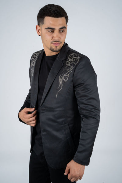 Men's Double Button Rhinestone Black Blazer