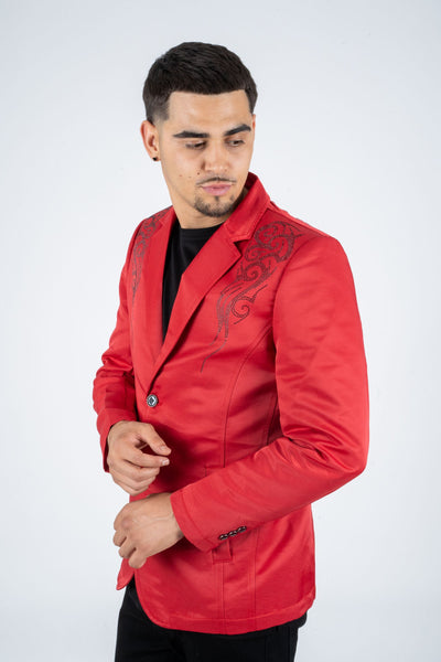 Men's Double Button Rhinestone Red Blazer