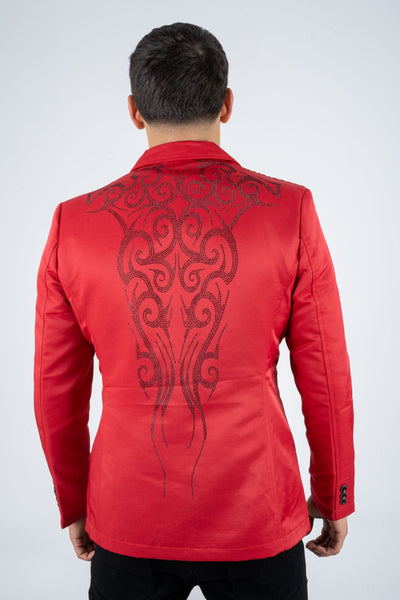 Men's Double Button Rhinestone Red Blazer