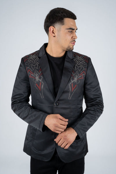 Men's Double Button Rhinestone Black Blazer