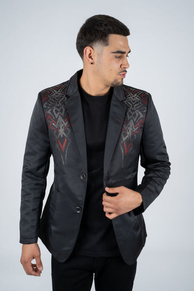 Men's Double Button Rhinestone Black Blazer