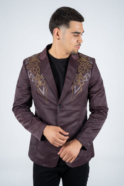 Men's Double Button Rhinestone Wine Blazer