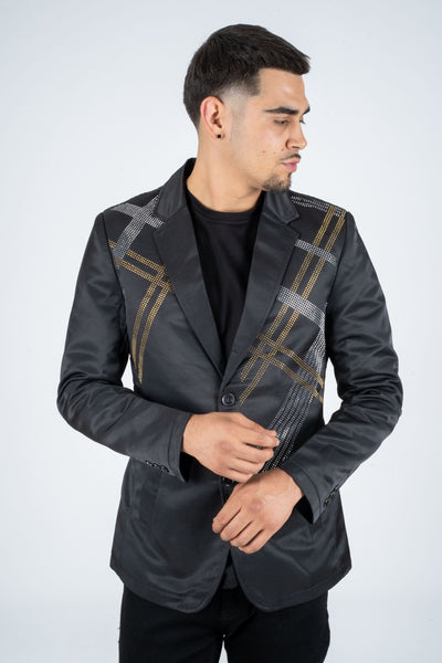 Men's Double Button Rhinestone Black Blazer