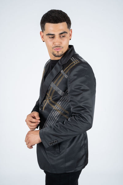 Men's Double Button Rhinestone Black Blazer