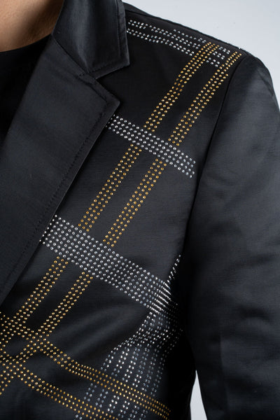 Men's Double Button Rhinestone Black Blazer