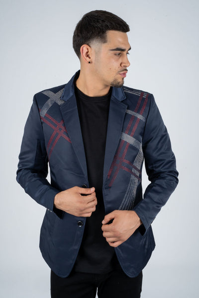 Men's Double Button Rhinestone Navy Blazer