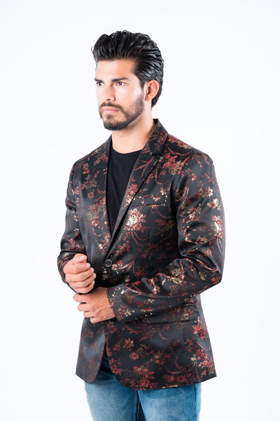 Men's Double Button Red Flowers Print Blazer