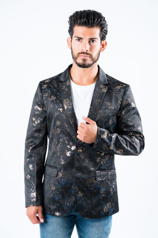 Men's Double Button Blue Flowers Print Blazer