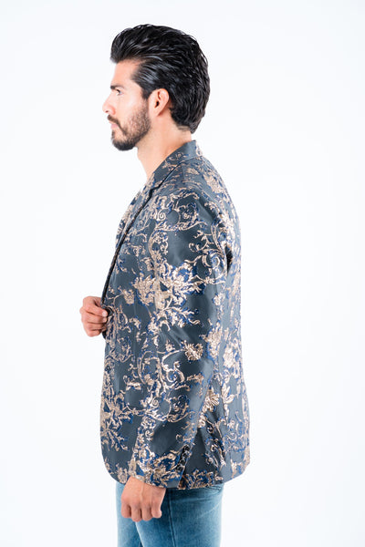 Men's Double Button Navy Flowers Print Blazer