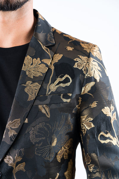 Men's Double Button Brown Flowers Print Blazer