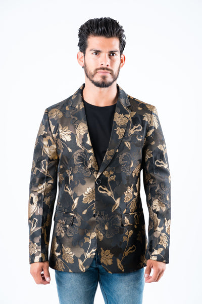 Men's Double Button Brown Flowers Print Blazer