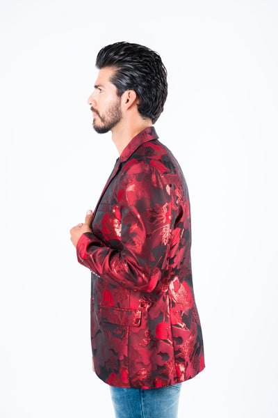 Men's Double Button Red Flowers Print Blazer