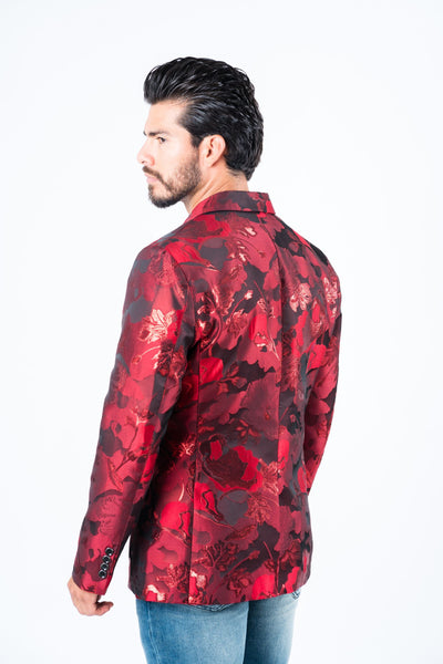 Men's Double Button Red Flowers Print Blazer