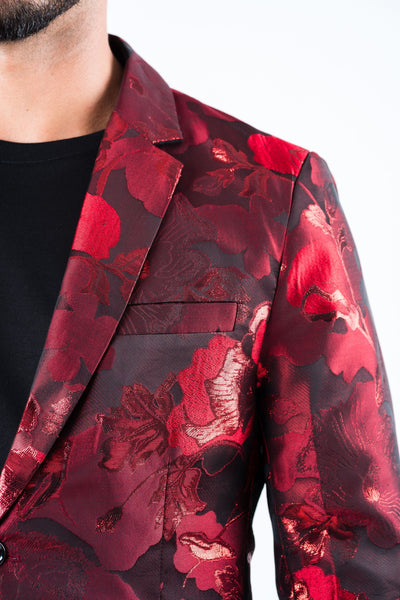 Men's Double Button Red Flowers Print Blazer