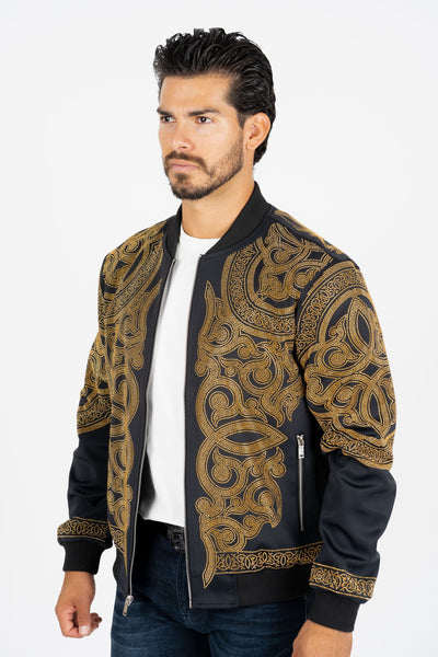 Men's Black Rhinestone Bomber Jacket