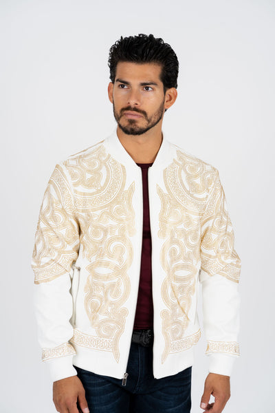 Men's White Rhinestone Bomber Jacket