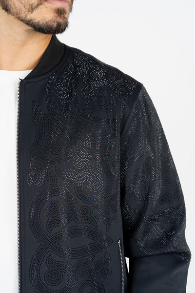 Men's Black Rhinestone Bomber Jacket