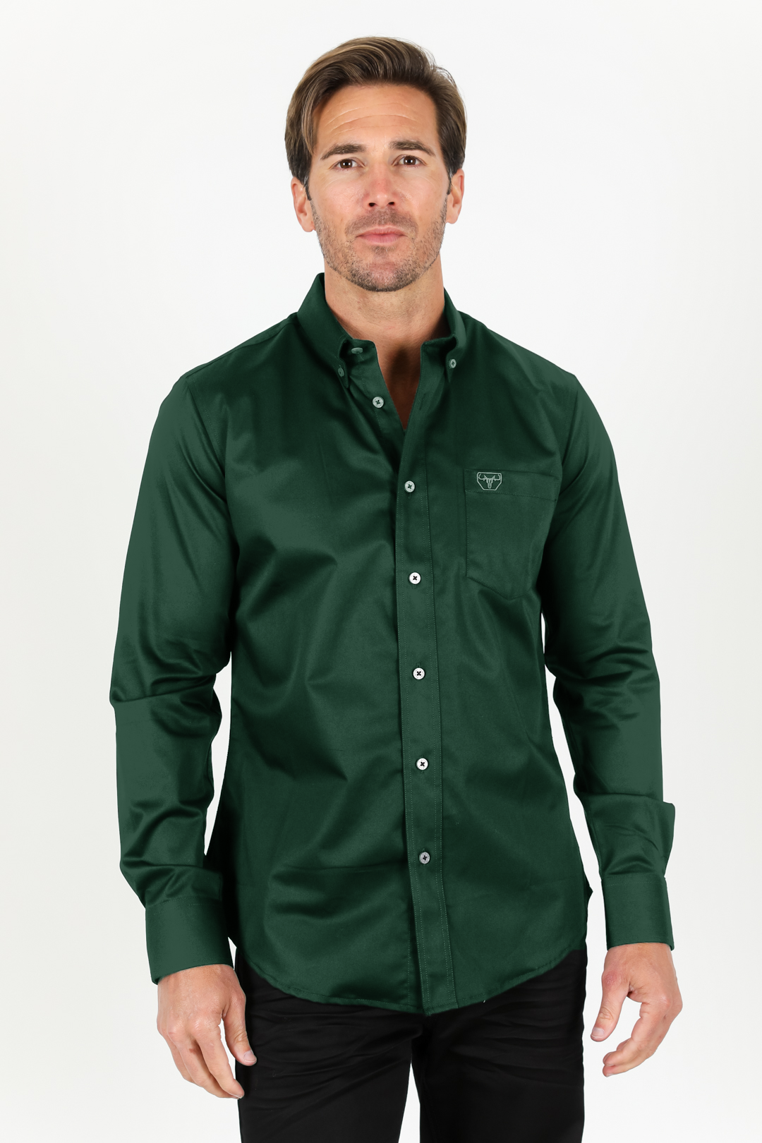 Men’s Single Pocket Logo Modern Fit Stretch Dress Shirt - Green