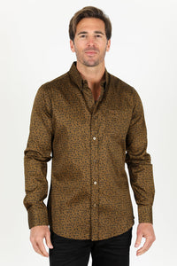 Cotton Print Dress Shirt - Camel