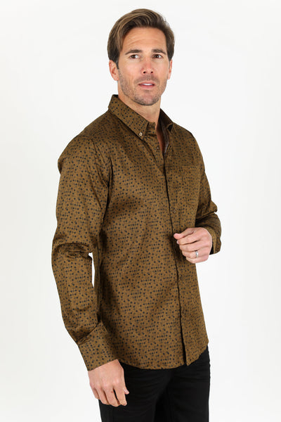 Cotton Print Dress Shirt - Camel