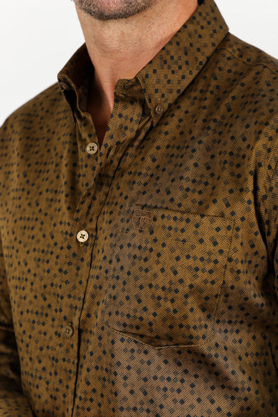 Cotton Print Dress Shirt - Camel