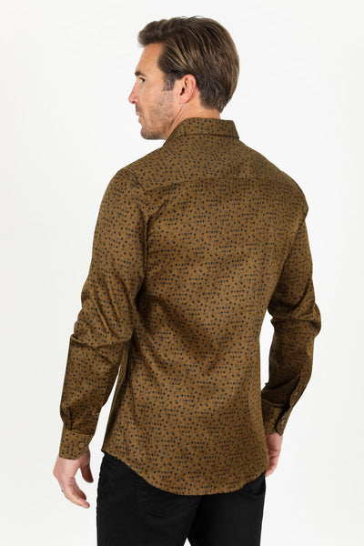 Cotton Print Dress Shirt - Camel