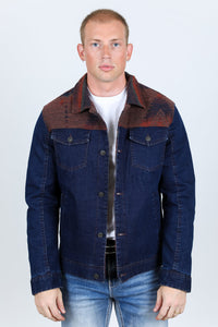 Mens Ethnic Aztec Denim Jacket - Indigo