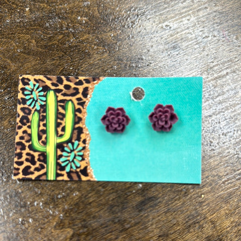 Dark Purple Flower Stud Earrings