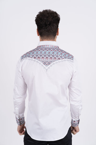 Men's Cotton White Embroidery Western Shirt