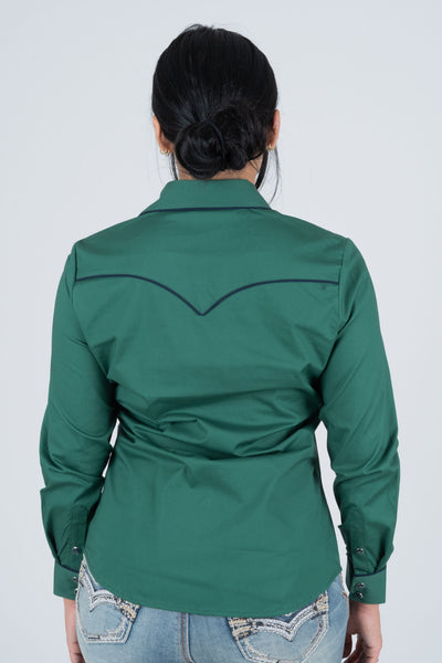 Ladies Cotton Green Embroidery Western Shirt