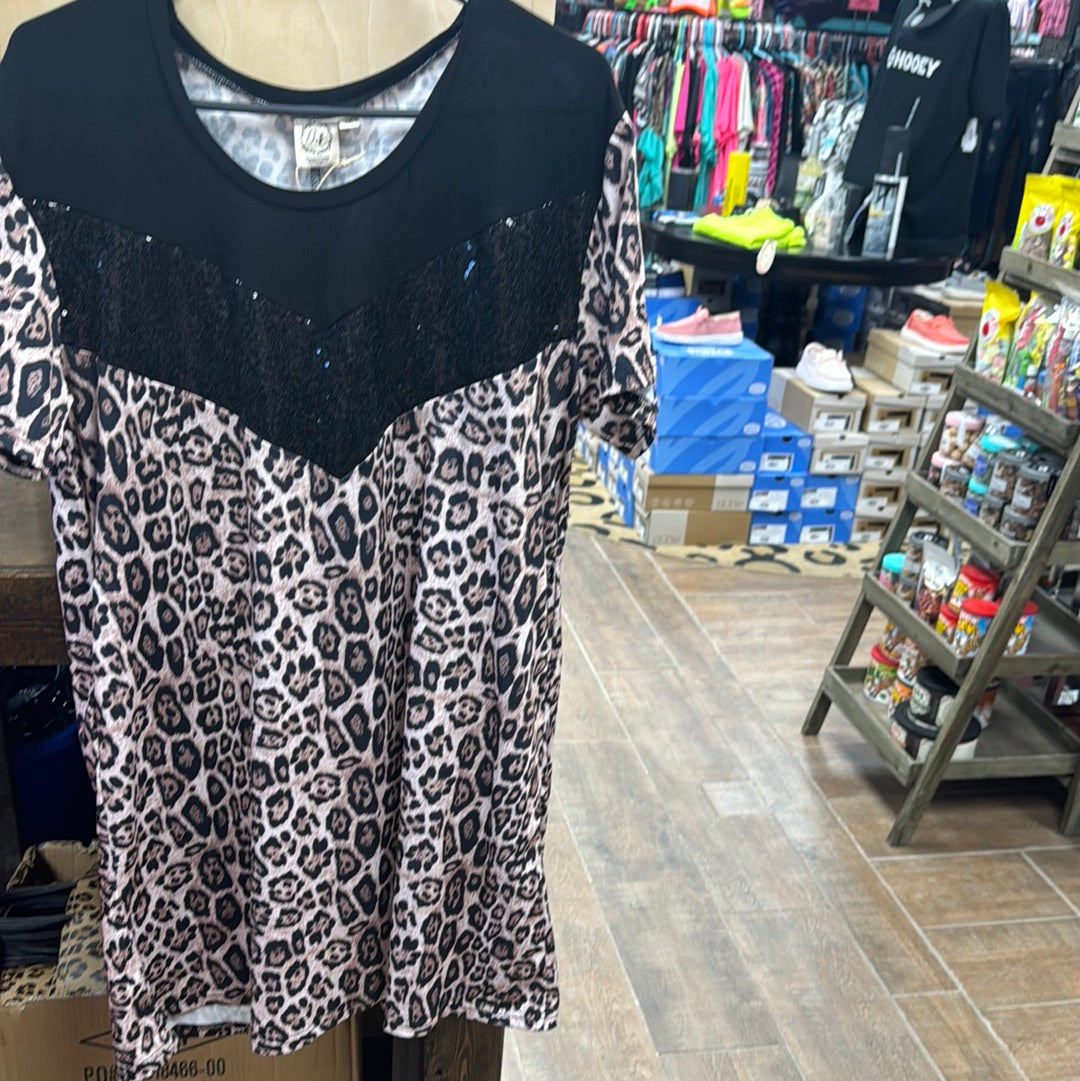 Leopard Dress With Black Sequin Contrast