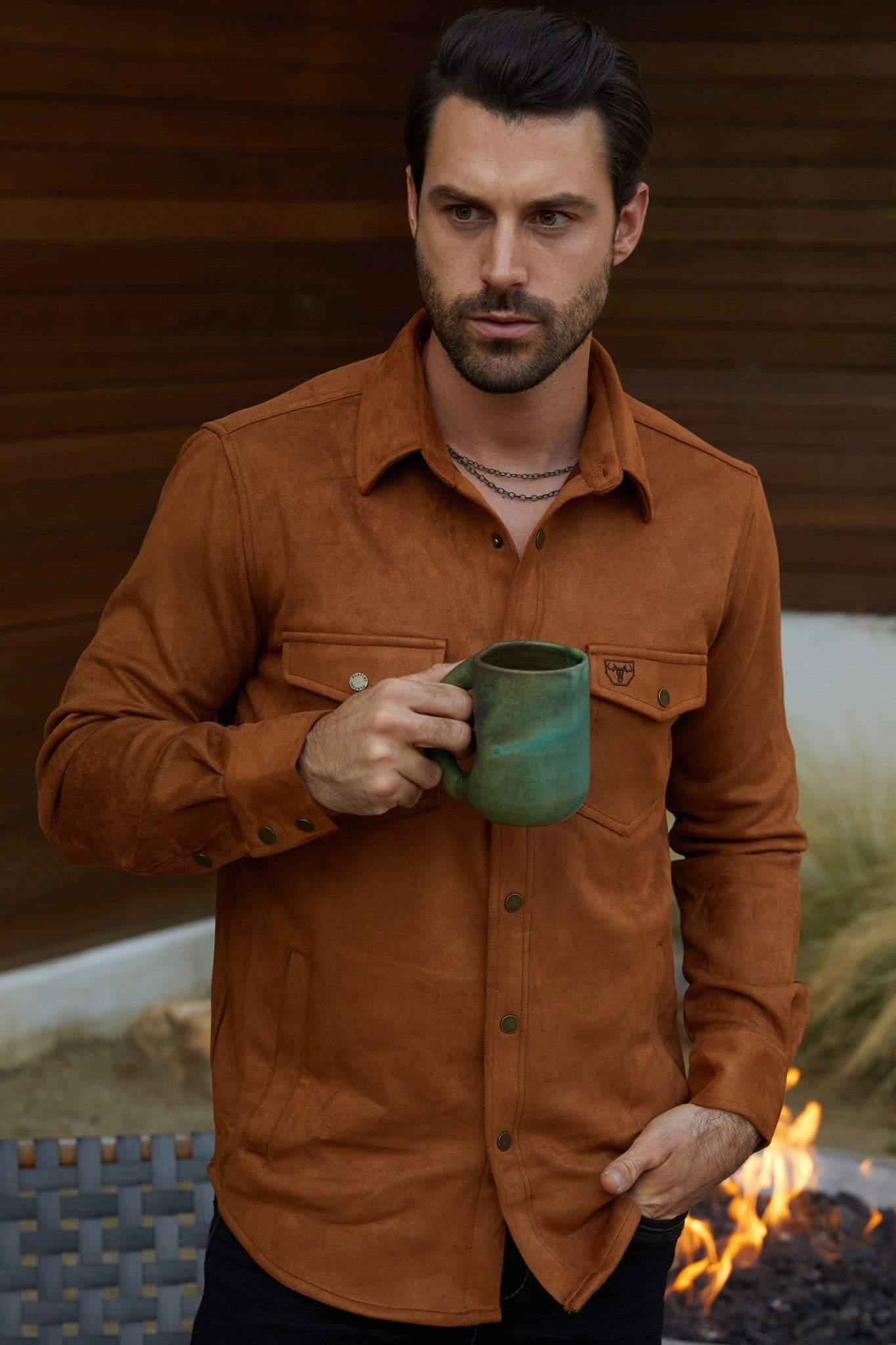 Men's Faux Suede Overshirt - Camel