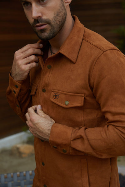 Men's Faux Suede Overshirt - Camel