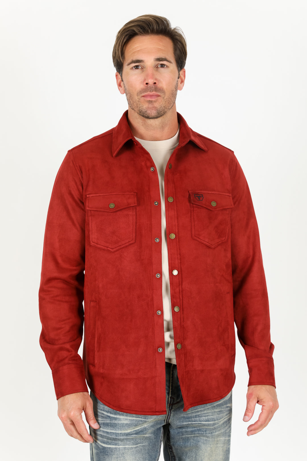 Men's Faux Suede Overshirt - Red