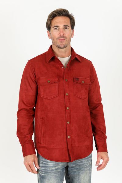 Men's Faux Suede Overshirt - Red