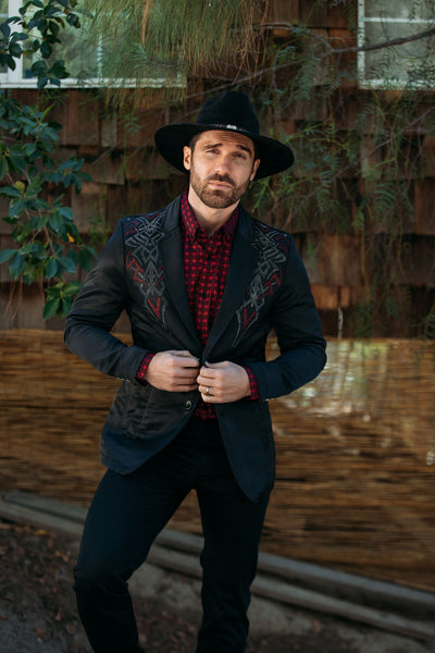 Men's Double Button Rhinestone Black Blazer