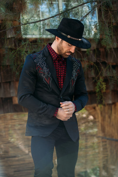 Men's Double Button Rhinestone Black Blazer